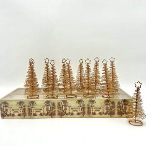 Set of 12 Vintage Gold Wire Christmas Tree Ornaments With Star Topper